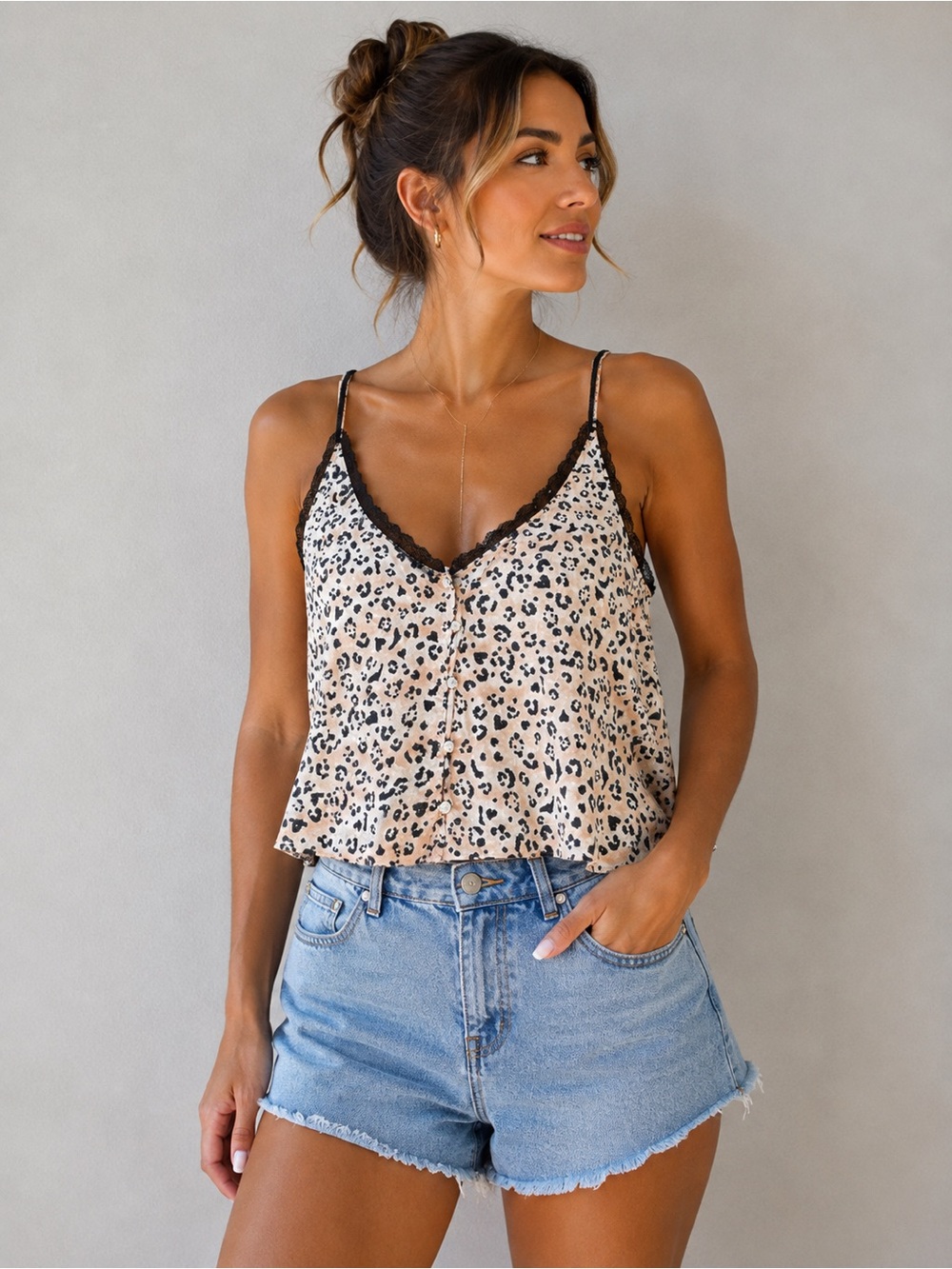 Victoria's Secret Beige Leopard Print Lace-Trim Camisole top